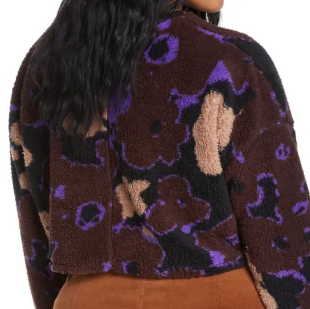 Plus Size BP High Pile Fleece Sweatshirt in Black-Brown-Purple Pressed Floral - Picture 3 of 10